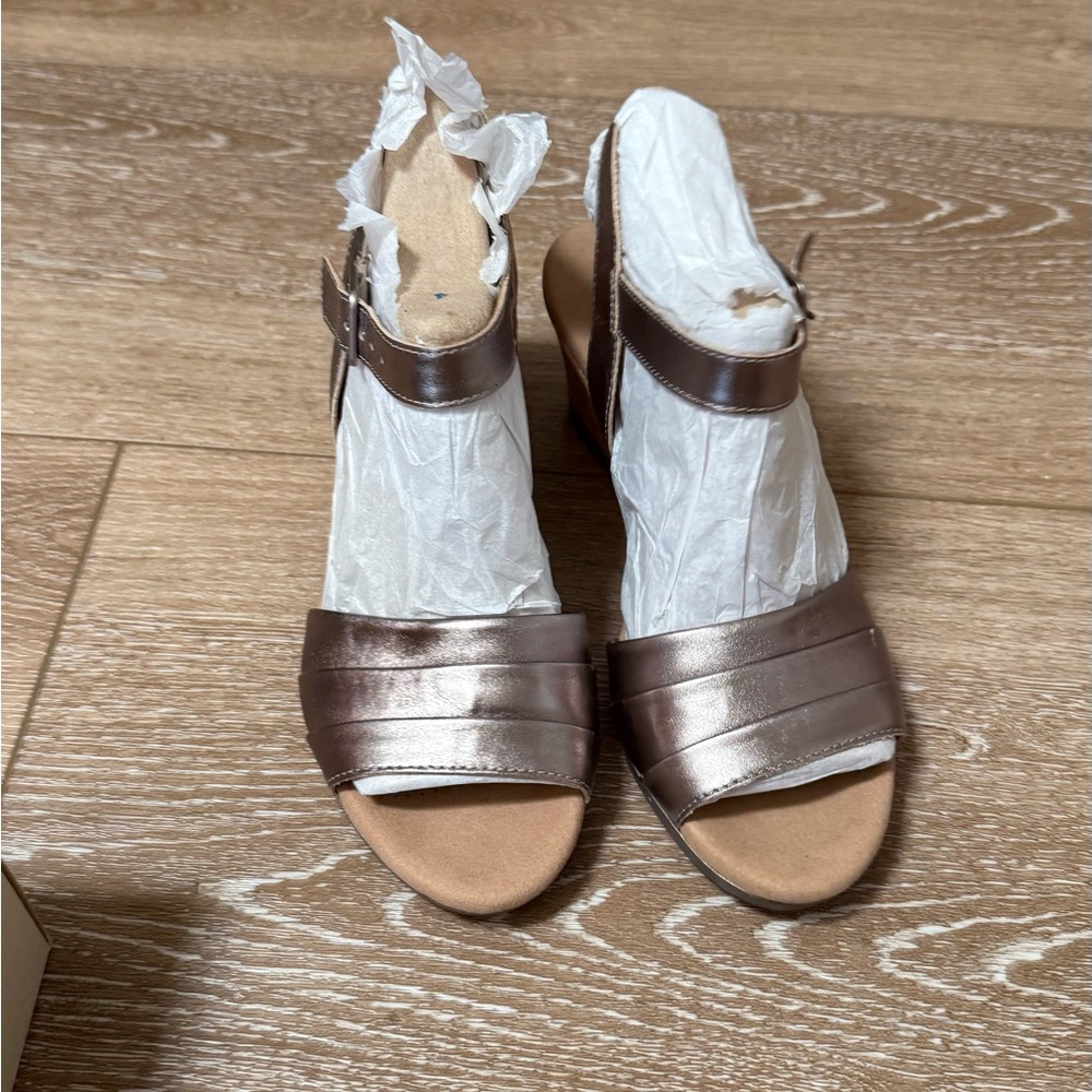 Clarks Metallic Bronze Open-Toe Wedge Sandals